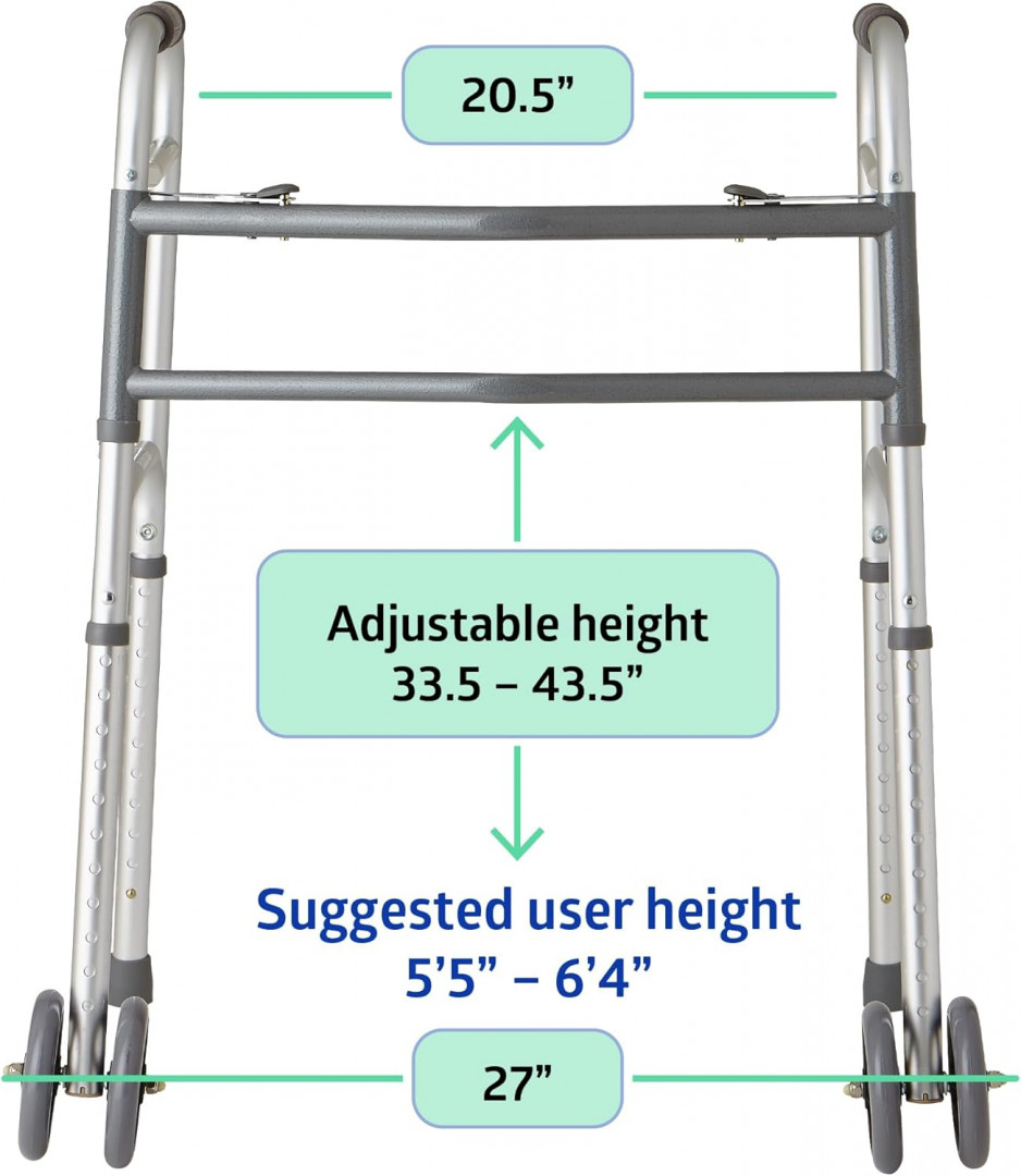MEDLINE GUARDIAN folding portable ADJUSTABLE ALUMINUM WALKER - 500lbs capacity - GREY (MODEL: MDS86410xWw) image 2
