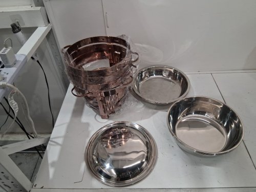 4pk KScocina Round Stainless Steel Buffet Chafing Dishes - 5 Quart each - Rose Gold/Silver image 3