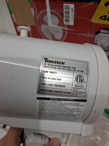 Tooltech 3-Speed oscillating pedestal fan - 16" - white (model: 100077) image 3