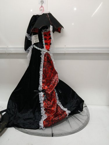 GIRL'S QUEEN OF THE DEAD DRESS WITH COLLAR -  LARGE 10/12 - BLACK / RED (ITEM: 14977M) image 2