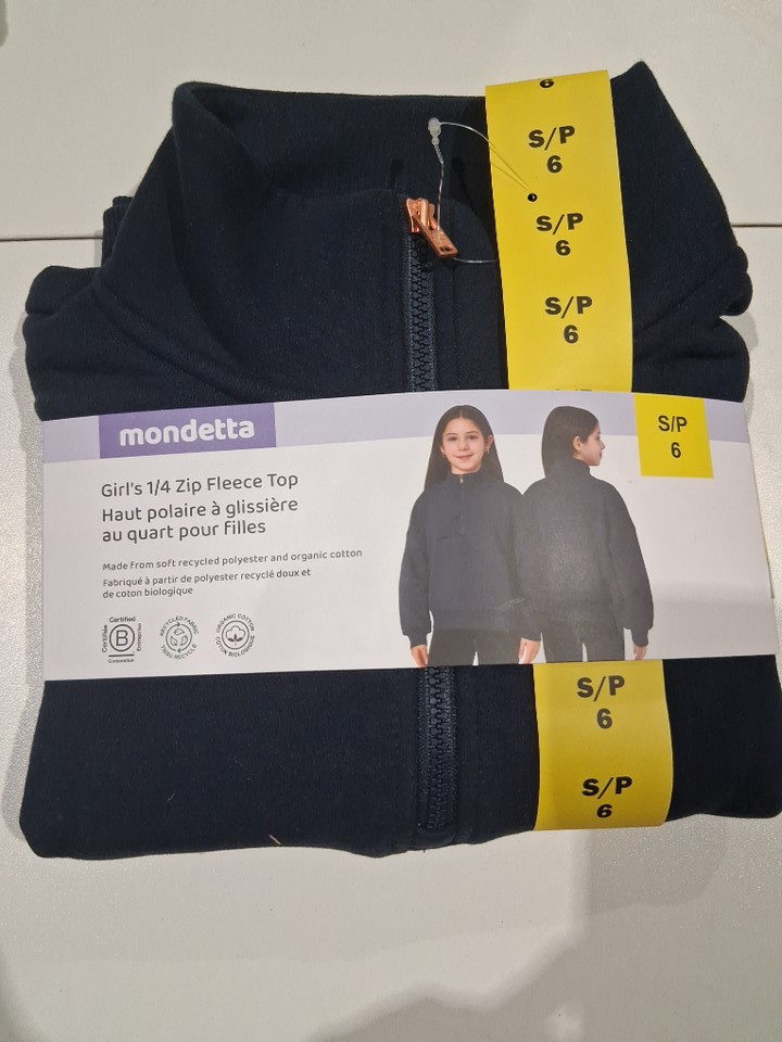 Girl's Mondetta 1/4 Zip ORGANIC COTTON Fleece Top - Small (6) - Navy Blue (Style: 1882626) image 2