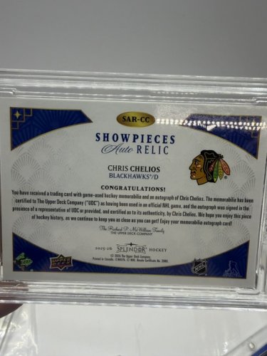 2025-26 SPLENDOR UPPER DECK SIGNED CHRIS CHELIOS WITH AUTO RELIC SHOWPIECE LIMITED EDITION #2/27 image 2
