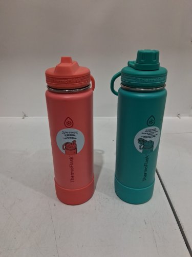2PC THERMOFLASK INSULATED BOTTLES - 24 OZ / 710 ML EACH - TEAL / RED (ITEM: 2730866) image 3