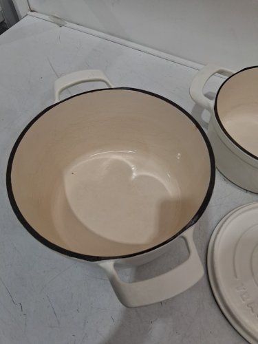 2PC TRAMONTINA Enameled Cast Iron Round Dutch Oven - 4QT / 6QT - OFF WHITE (Model: 1829021) image 3