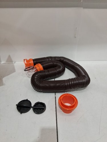 CAMCO RHINOFLEX RV SEWER HOSE KIT WITH SWIVEL FITTING & TRANSLUCENT ELBOW WITH 4-IN-1 DUMP STATION FITTING - 15FT - BLACK/ORANGE (MODEL: 39770) image 3
