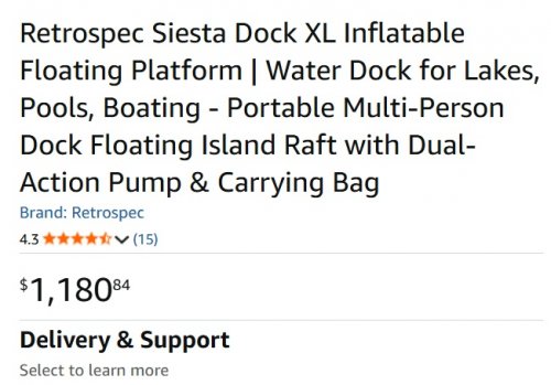 Retrospec Siesta Dock XL Inflatable Floating Platform With Pump and carrying bag - 10FT x 10FT - Brown/Blue image 3