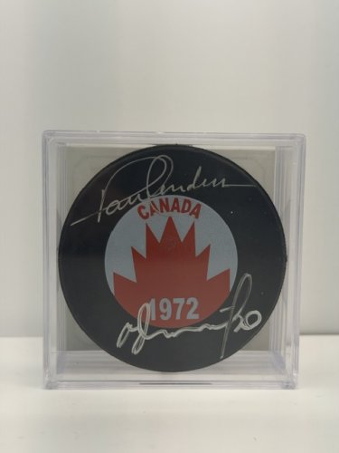 SIGNED PAUL HENDERSON CANADA 1972 HOCKEY PUCK WITH COA FROM UNIVERSAL image 2
