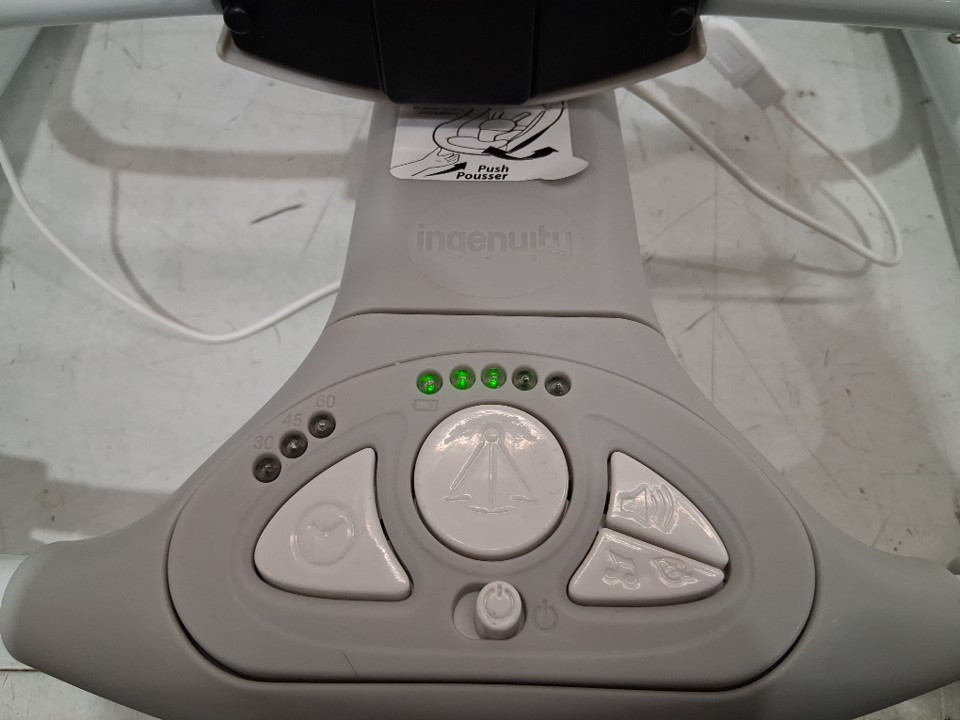 ingenuity convert me 2-in-1 corded compact portable automatic baby swing & infant seat with nature sounds - 0 to 9 months - 6-20lbs capacity - swell grey/green/white (model: 12579) image 3