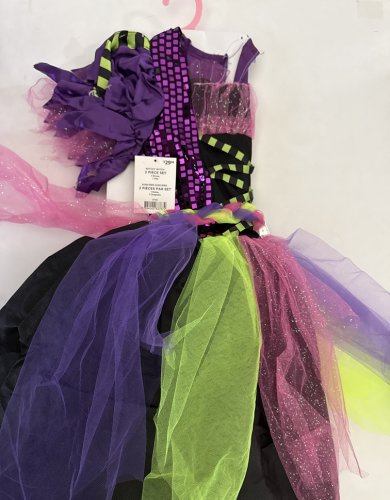 GIRL'S PARTYHOLIC WITCHY WITCH COSTUME SET (DRESS ONLY) - LARGE (10/12) - BLACK / PURPLE / GREEN image 2