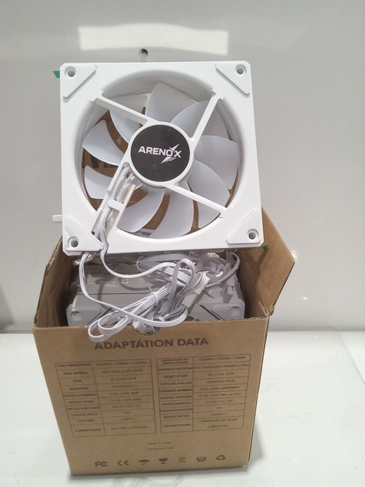 3PK Arenox powerful cooling case fan with ARGB - 120mm x 120mm - DC5V/3W - white image 3