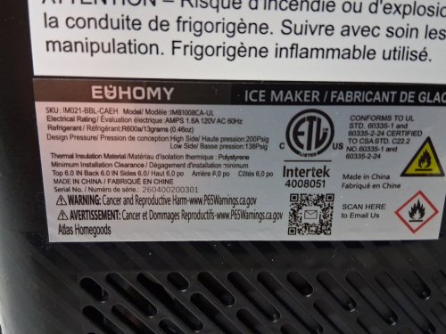 EUHOMY SELF-CLEANING BULLET COUNTERTOP ICE MAKER WITH ICE SCOOP - MAKES 27LB PER DAY - BLACK (MODEL: im021-bbl-caeh / IMB1008CA-UL) image 9