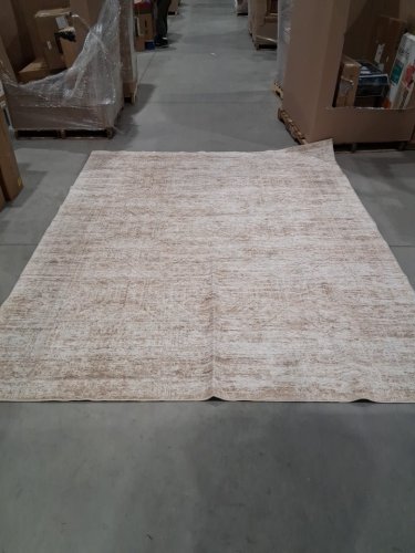 Neutral Modern Abstract Low Pile Washable Rug - 8ft x 10ft - beige/white image 4