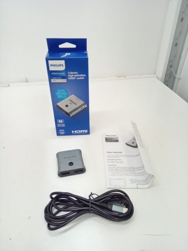 Philips 2 Device HDMI Switch Splitter - Supports HD Dolby 7.1 Surround Sound - 8K @ 60hz, 4K @ 120hz - Grey (Model: SWV9173GR/37) image 2