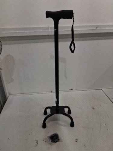 CAREX soft grip lightweight extendable quad cane with wrist strap - 250lb max weight - black (model: a52300) image 2