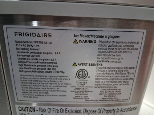 FRIGIDAIRE XL DIGITAL ICE MAKER - MAKES 40LBS/DAY - STAINLESS STEEL (MODEL: EFIC452-SS-CU) image 10