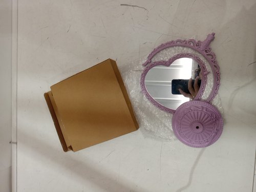 vintage Mini heart shaped cosmetic tabletop mirror - 10" x 6" - purple image 2