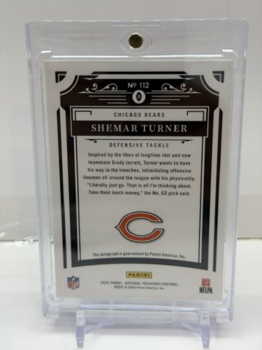 SIGNED SHEMAR TURNER ROOKIE CARD LTD ED#22/35 - PANINI NATIONAL TREASURES ROOKIE CARD CHICAGO BEARS 130PNT image 3