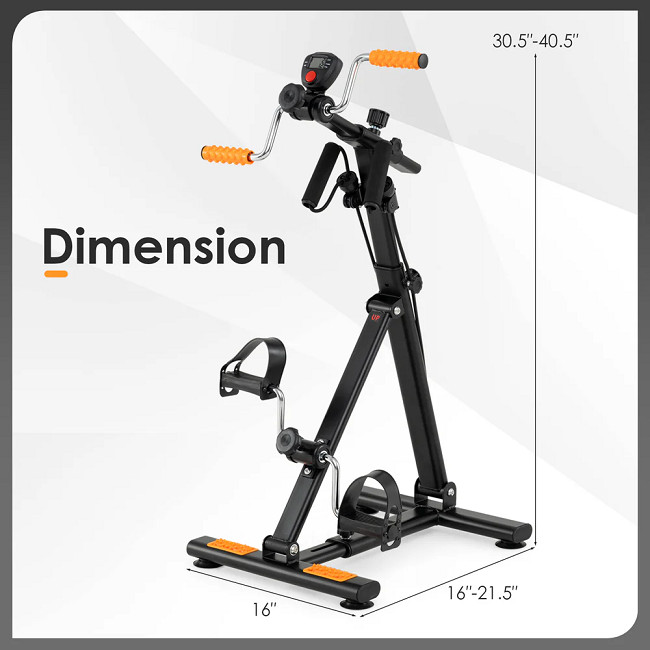 costway adjustable resistance pedal exerciser arm & leg workout bike - 16" x 16-21.5" x 30.5-40.5" - black/orange (model: fh10112ye) image 2