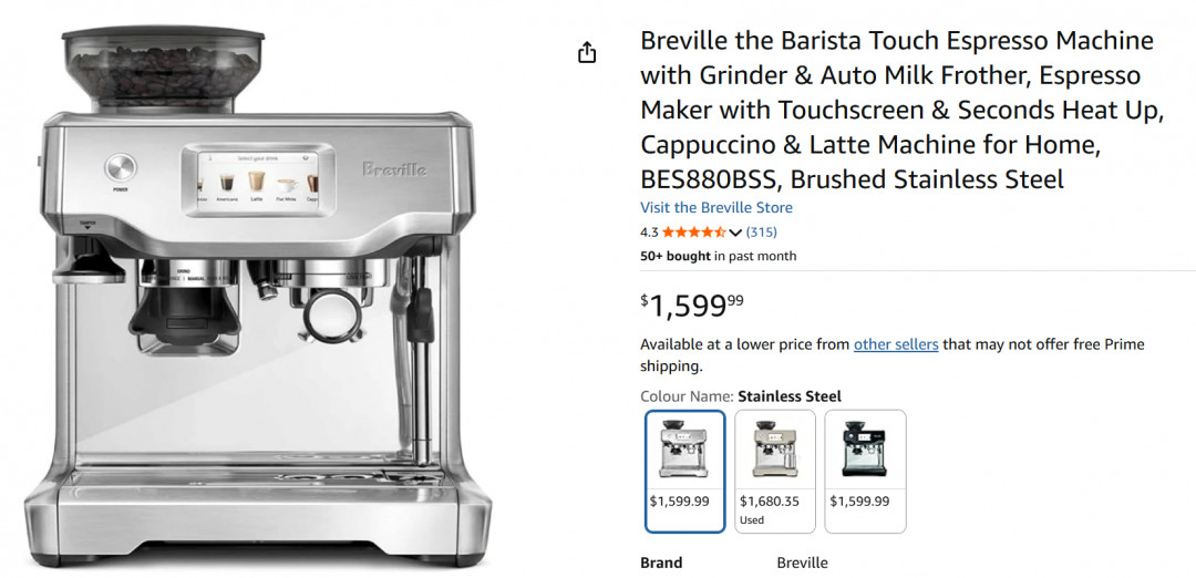 breville the barista touch automatic led touch-screen espresso machine with built-in grinder & milk frother - brushed stainless steel (model: BES880BSS) image 2