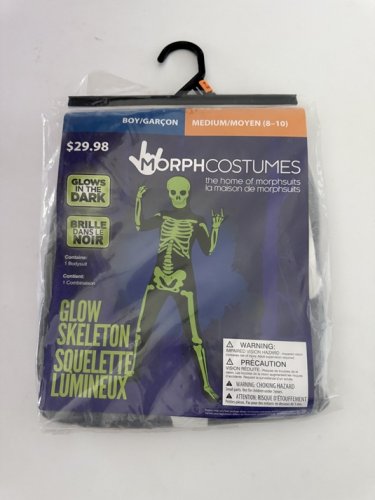 BOYS MORPHCOSTUMES GLOW SKELETON (GLOW IN THE DARK) - MEDIUM (8-10) - BLACK/WHITE/GREEN image 2