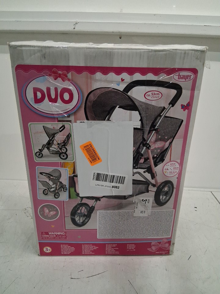 Bayer Duo Double Stroller for Dolls - Sun Canopy - Security Belt - Up to 18” - Grey / Pink image 2