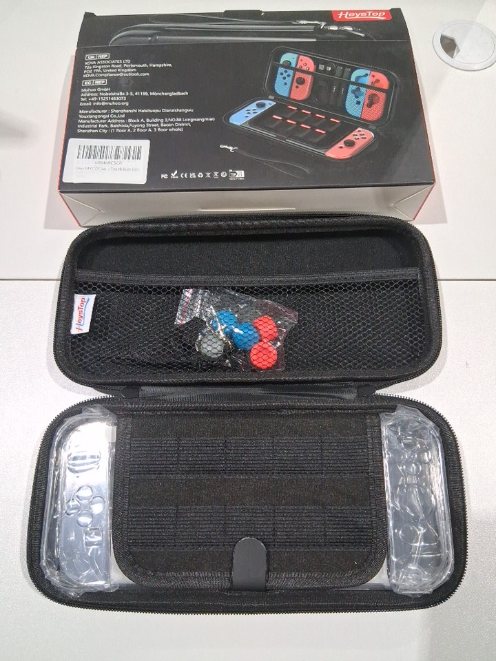 HEYS TOP NINTENDO SWITCH OLED PROTECTIVE CASE AND ACCESSORY with a Tempered Glass Screen Protector and Thumb Caps - BLACK image 3