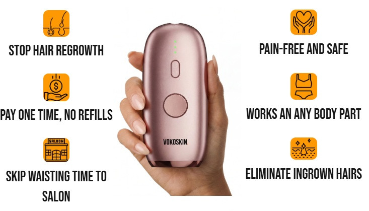 vokoskin vokopro ipl permanent hair removal device - full results in 6-12 weeks - rose gold image 3