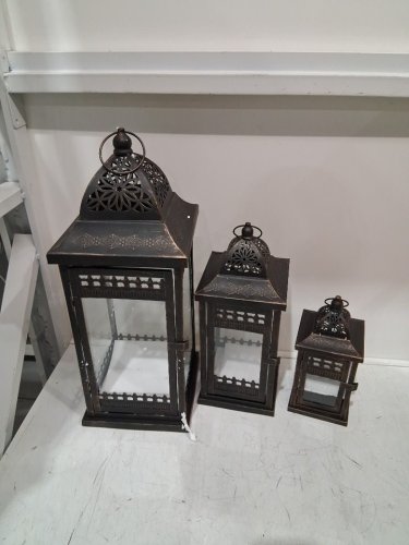 3PC jhy design vintage decorative candle lanterns - black with gold brush (model: jhy4181-b) image 3