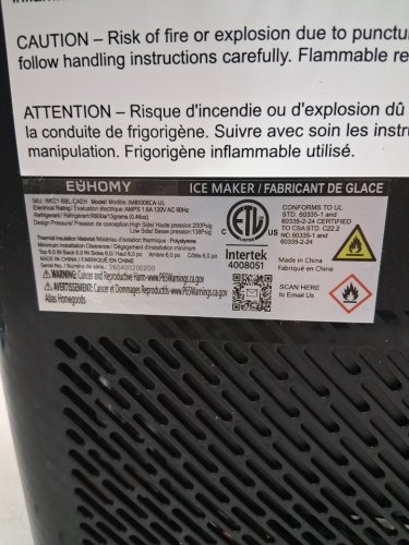 EUHOMY SELF-CLEANING BULLET COUNTERTOP ICE MAKER WITH ICE SCOOP - MAKES 27LB PER DAY - BLACK (MODEL: im021-bbl-caeh / IMB1008CA-UL) image 8
