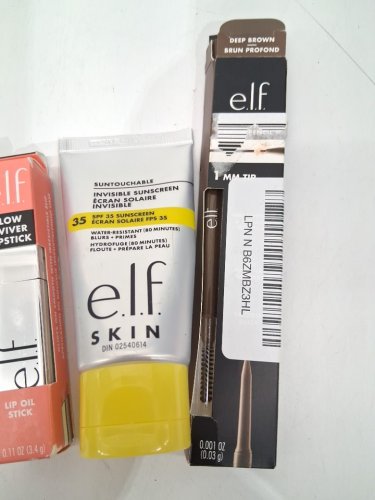 4 assorted elf makeup products - assorted  sizes, types and uses - sunscreen / lipstick / bronzer & contour / brow pencil image 4