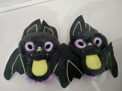 2 GLOW-IN-THE-DARK HALLOWEEN PLUSH Bat TOYS - 5" - GREY/PURPLE/GREEN image 2