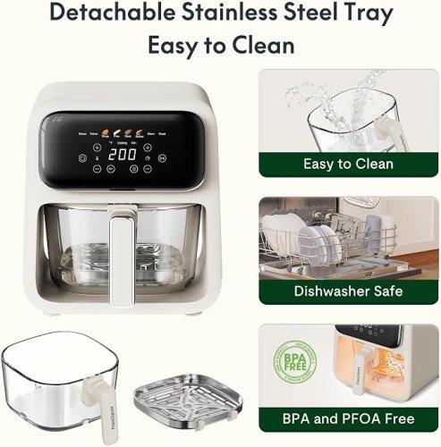 Sweet dining glass bowl air fryer with touch scrreen - 4.2QT - ivory (model: af04-afe4801) image 2