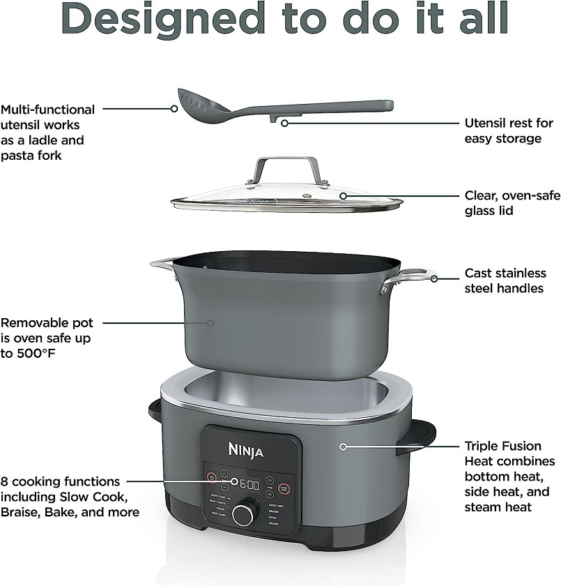 Ninja Foodi PossibleCooker PRO 8-in-1 multi-cooker - 8.5qt capacity - Sea Salt Grey (model: mc1001c) image 3