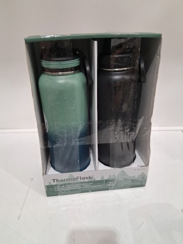 2pk ThermoFlask Double Wall Vacuum Insulated Stainless Steel Water Bottle - 40oz - black/blue/green- (Model: 1630877) image 2