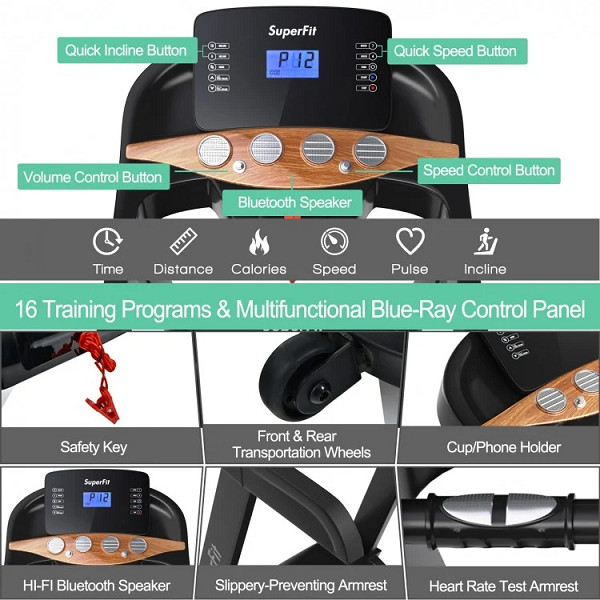 costway Electric Folding Treadmill with Auto Incline 12 Program APP Control - 3.75HP - BLACK (model:SP37466) image 2