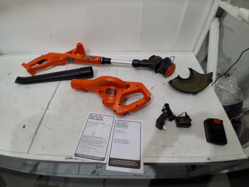2PC BLACK + DECKER STRING TRIMMER/EDGER & SWEEPER/BLOWER SET WITH LITHIUM BATTERY & CHARGER - 20V, 10" - BLACK/ORANGE (MODEL: LCC221) image 4
