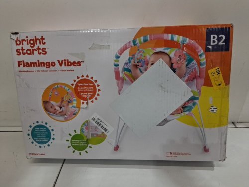 BRIGHT STARTS 3-POINT HARNESS VIBRATING BABY BOUNCER WITH TOY BAR - FLAMINGO VIBES (MODEL: 12228-ES) image 2