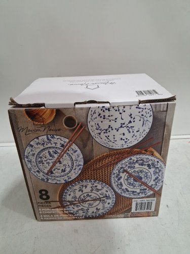 4PK Maison Neuve Porcelain Noodle Bowl Set With Chopsticks - BLUE/WHITE (MODEL: 1847083) image 3