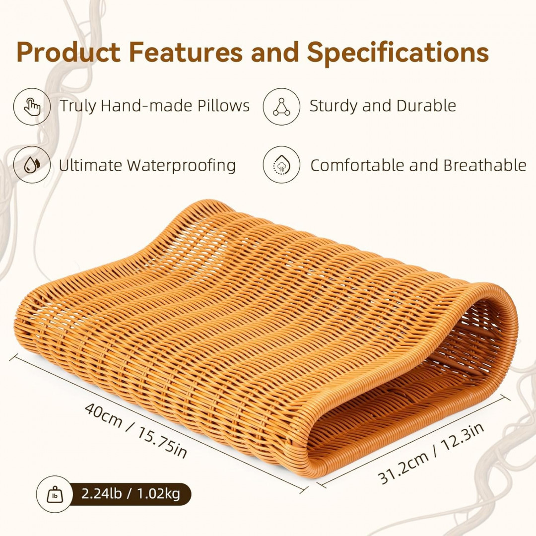 willowybe waterproof & ergonomic handwoven artificial rattan sauna pillow for back and neck - 15.75" x 12.3" image 2
