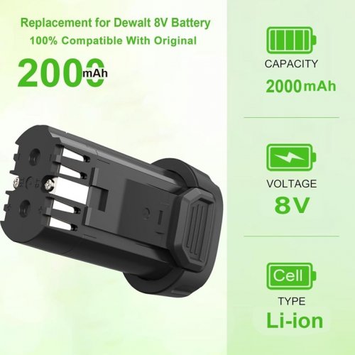 HANAIX 8V LI-LION BATTERY for Dewalt DCB080/DW4390/DCF680/DCF680N1/DCB095- 2000mAh image 2