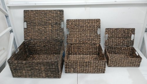 3pc happimess Rectangular Wicker Storage Baskets with Lids - 22"/ 18"/ 15" - Brown (Model: BSK2006) image 4