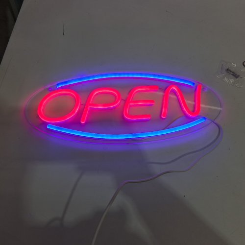 Led Plastic oval Open Sign for Business - 14" x 6 " - clear/red/blue image 4