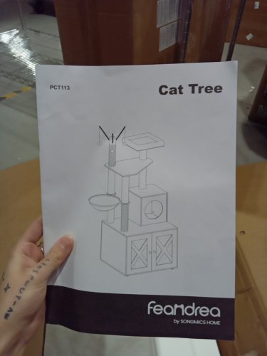 songmics 2 in 1 modern cat tree with litter box holder - 33.1" x 24.1" x 59" - white (model: pct113w01v1) image 8