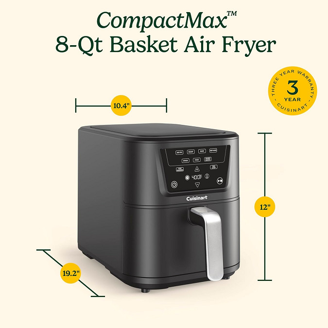 cuisinart compactmax basket air fryer with 4 functions: air fry, bake, roast & keep warm with digital touch screen display - 8qt - black (model: ‎AIR-210c) image 2