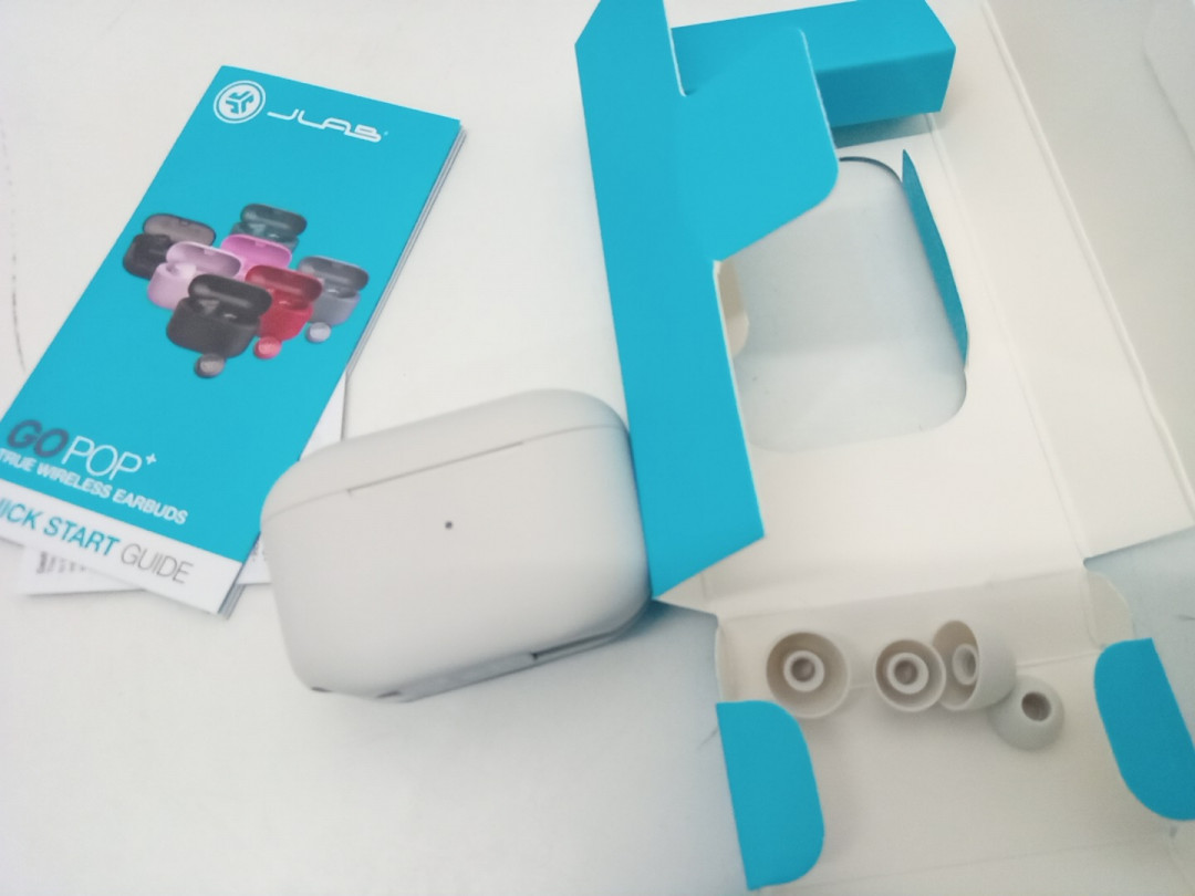 JLab gopop+ true BLUETOOTH wireless earbuds with charging case - 35+ hours playtime - CLOUD (model: ebgairpoprwht124) image 3