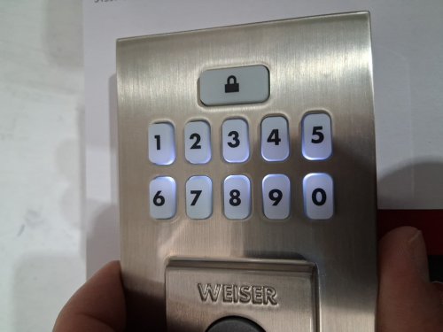 weiser front door lock set SmartCode Keypad Door Lock with San Clemente Handleset & Halifax Interior Door Handle Keyless Entry - Satin Nickel - (model: 9GLA92600-003) image 5