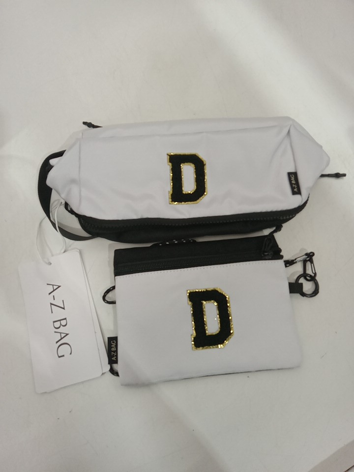 2pc A-Z BAG Travel Toiletry/MAKEUP bag With rfid - bold letter D - white/black image 4