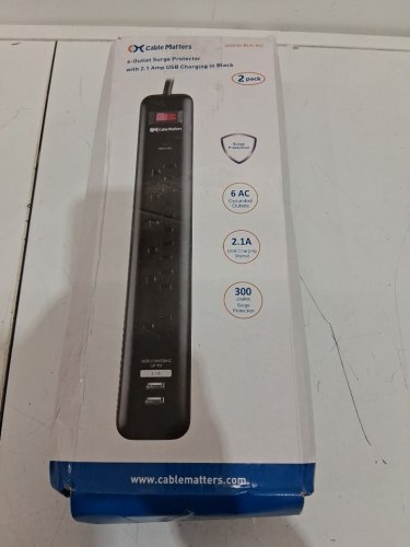 2PK cable matters 6-Outlet Power strip with USB ports - 8FT -BLACK (MODEL:402030-BLK-8X2) image 2