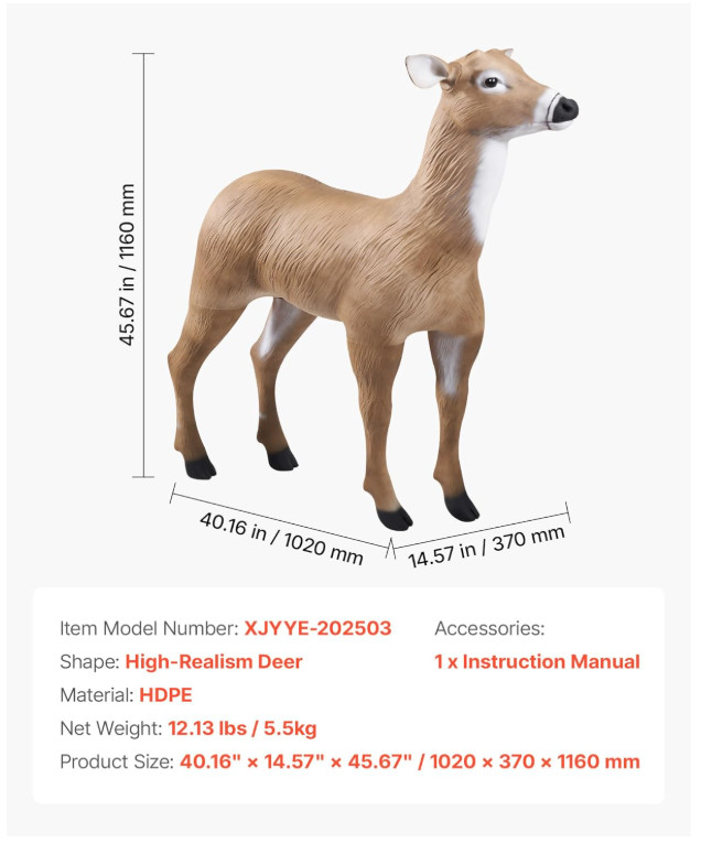 hunting deer decoy - 40" x 14.5" x 46" - brown - (model: ‎XJYYE-202503) image 2