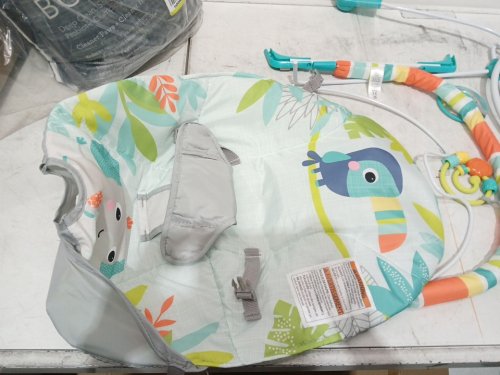 BRIGHT STARTS PORTABLE 3-POINT HARNESS VIBRATING BOUNCER WITH TOY-BAR - RAINFOREST VIBES (MODEL: 12227) image 4
